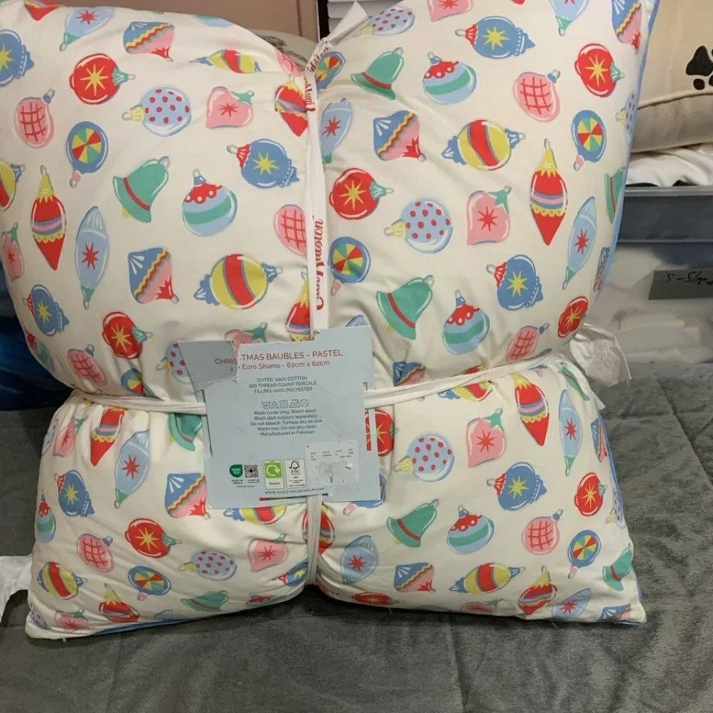 Cath Kidston London  2 Christmas Baubles Pastel Euro Shams
